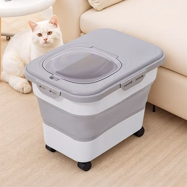 Komore Rolling Collapsible Food Storage Container with Lid, Grey, White and Transparent