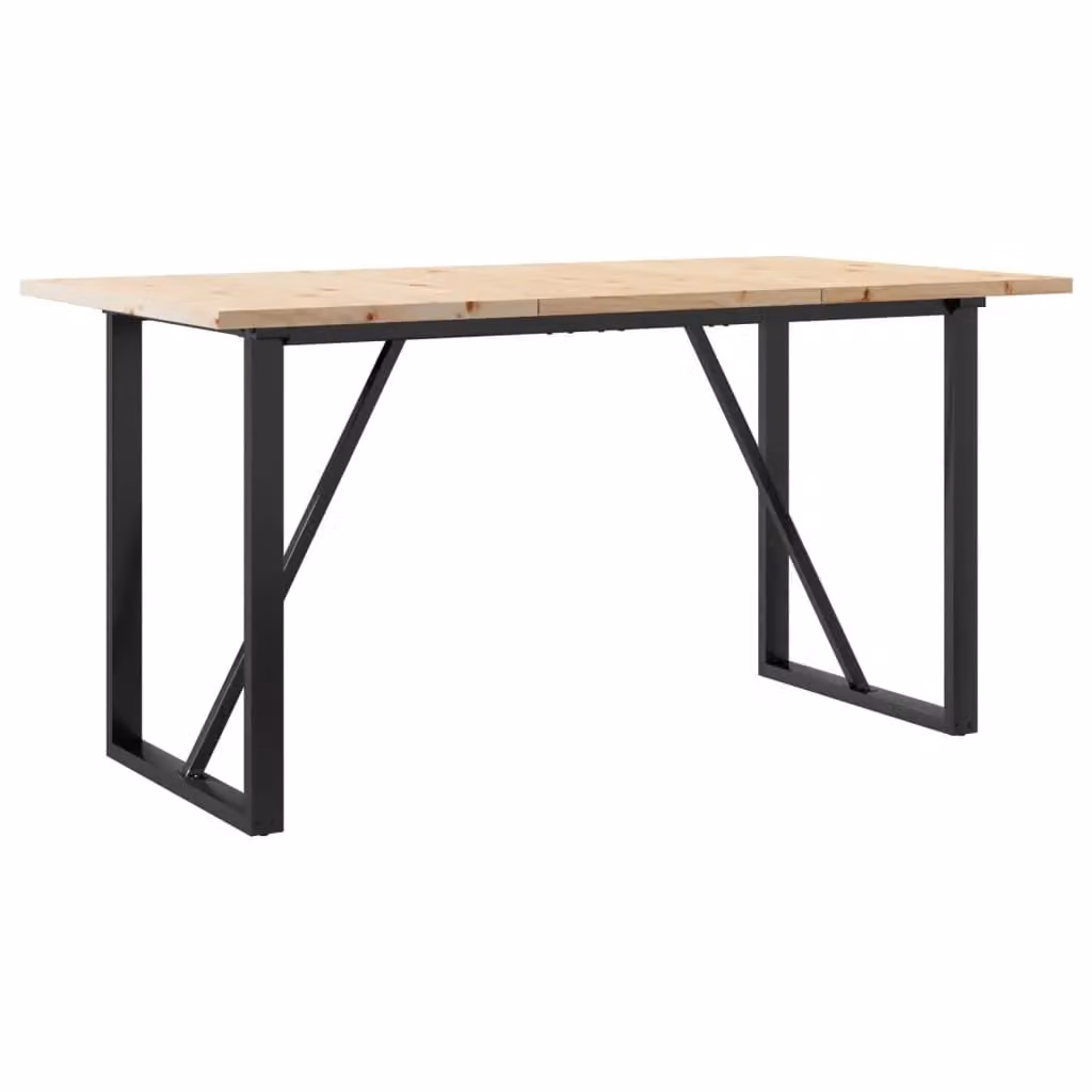 Berkfield Home O-Frame Rectangular Dining Table in Brown Solid Pine and Steel, W: 160 cm, D: 80 cm, H: 75.5 cm – 2