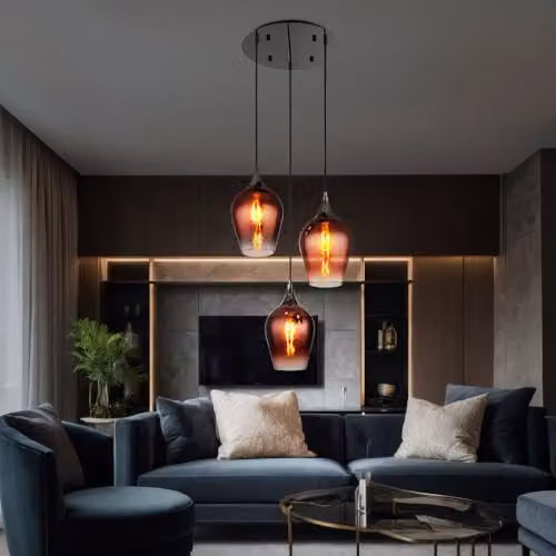 Globo Lighting Modern Suspended Pendant Light in Black Metal with Three Copper Glass Shades, Diameter: 45 cm – 2