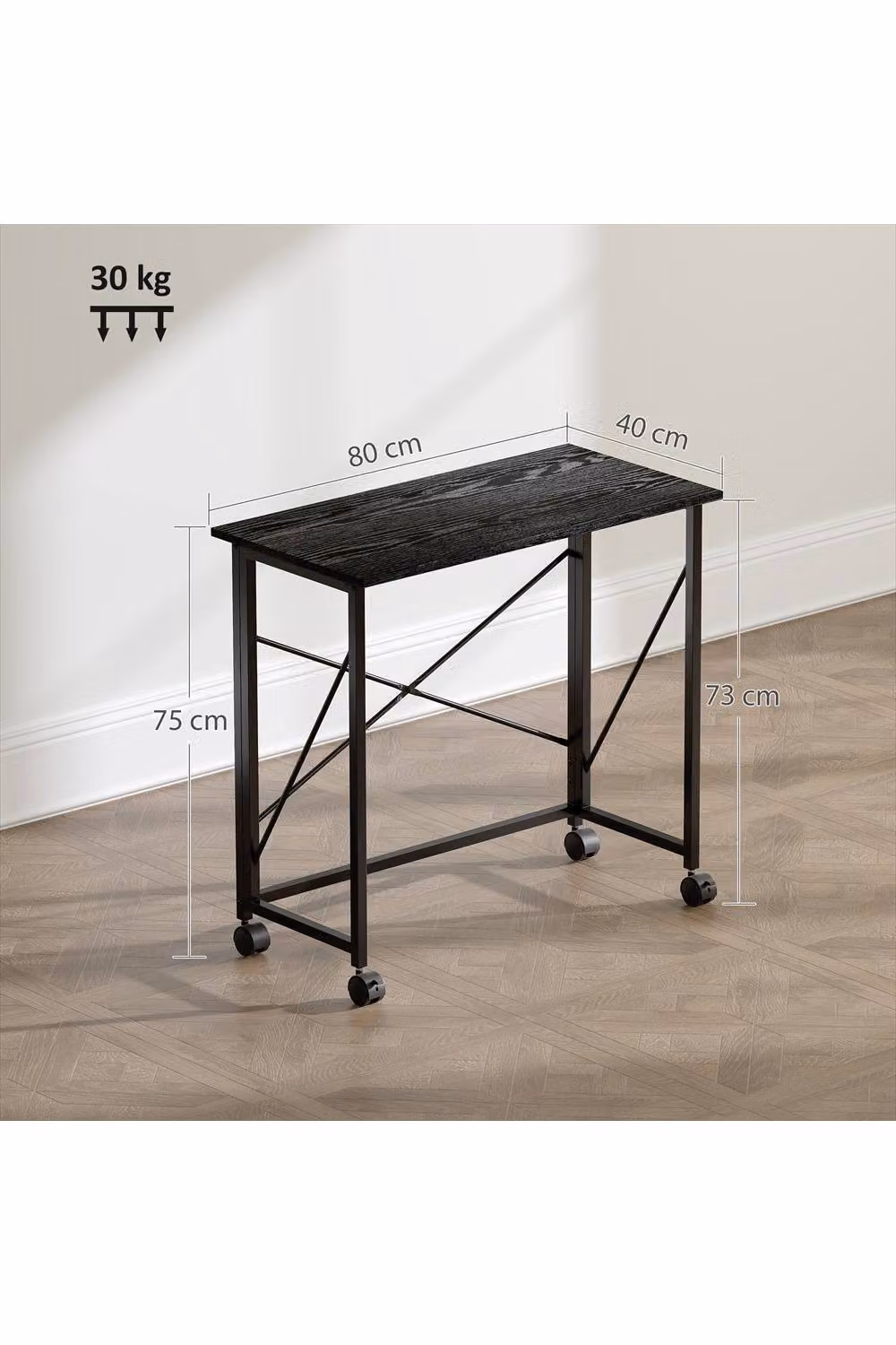 ERGOVEXA Black Folding Computer Desk with Castors, W: 80 cm, H: 75 cm, D: 40 cm – 2