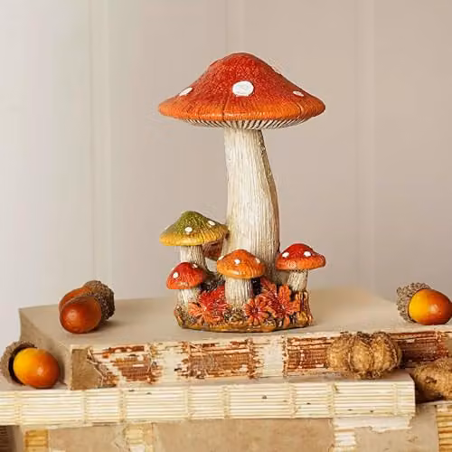 Widdop & Co. Country Living Mushroom Ornament, Red and Multicolour, Freestanding Rustic Autumn Decor
