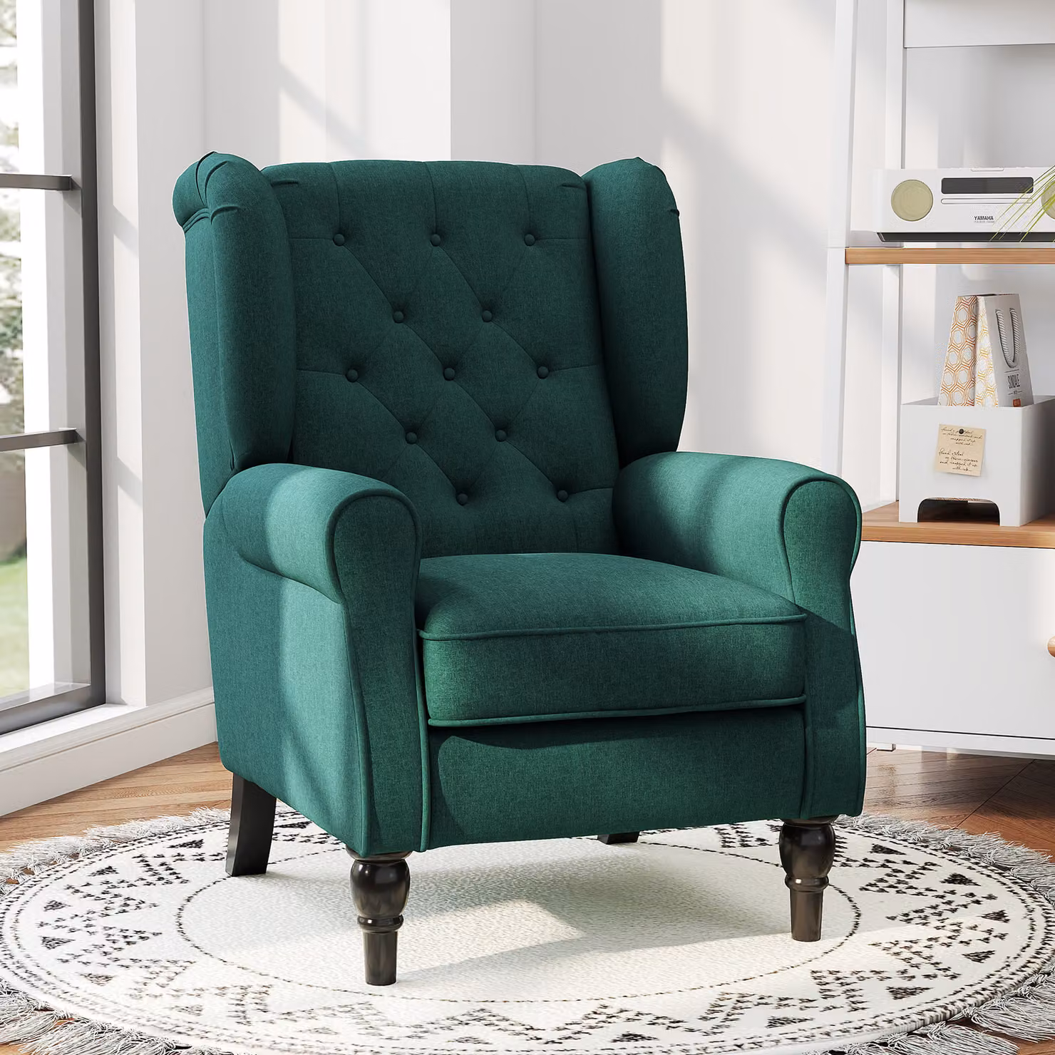 HOMCOM Retro Wingback Accent Chair in Dark Green with Button Tufting and Solid Wood Frame – 2