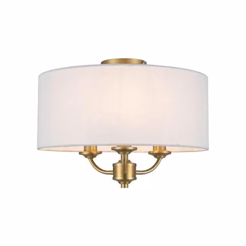 Cosylyte Winston 3-Light Semi Flush Ceiling Light with Bronze Base and Beige Fabric Drum Shade, E14 LED Compatible