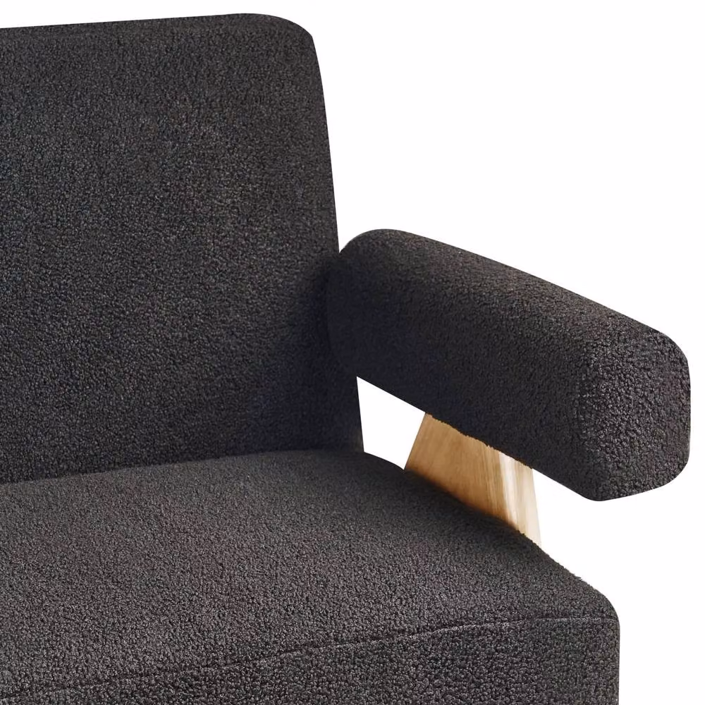 Wyld and Coco Bouclé 2-Seater Sofa in Black and Brown with Rubberwood Frame – 4