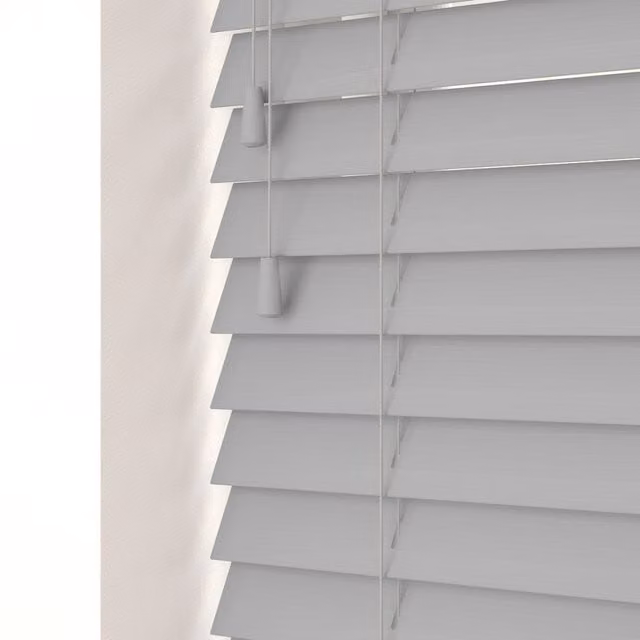 NewEdgeBlinds Fine Grain Faux Wood Venetian Blinds with Cords in Grey, Width: 250 cm