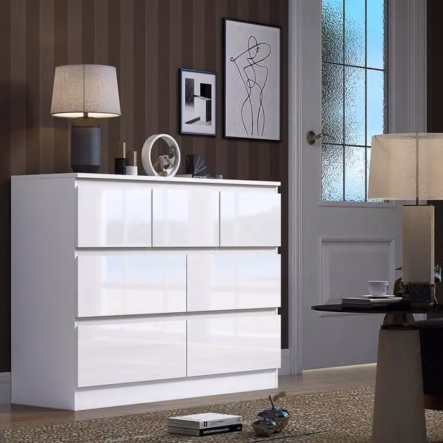 FWStyle Glossy White Modern Chest of Drawers