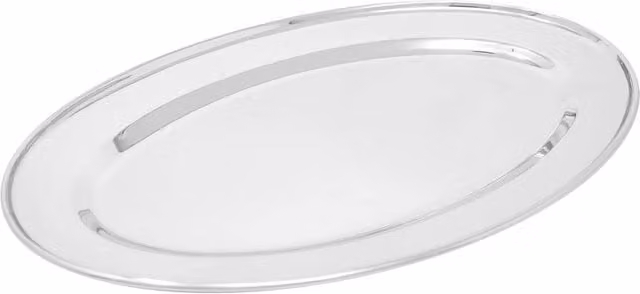 BARGAINS-GALORE Stainless Steel Oval Food Serving Plate and Curry Dish Tray in Silver, 35 cm – 1