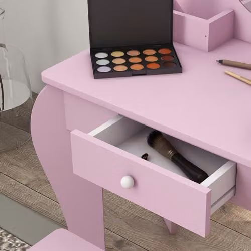 ZONEKIZ Kids Dressing Table with Mirror and Stool, Pink, W/D/H: 87.0 x 34.0 x 34.0 cm – 3