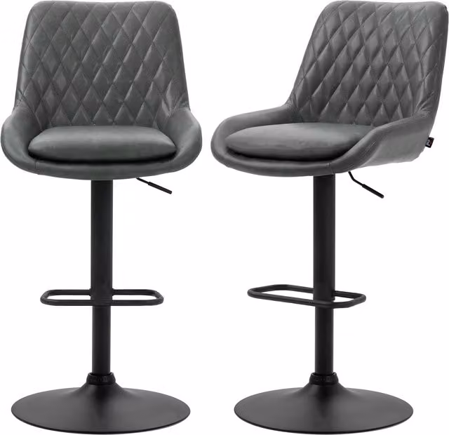HOMCOM Set of 2 Retro Swivel Bar Stools in Grey Synthetic Leather with Metal Base – 1