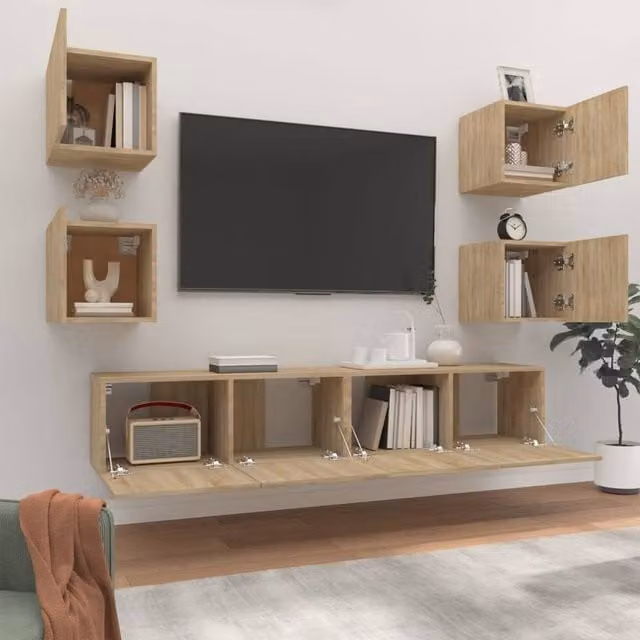 Berkfield Home Classic 6 Piece TV Cabinet Set in Sonoma Oak and Light Brown Engineered Wood