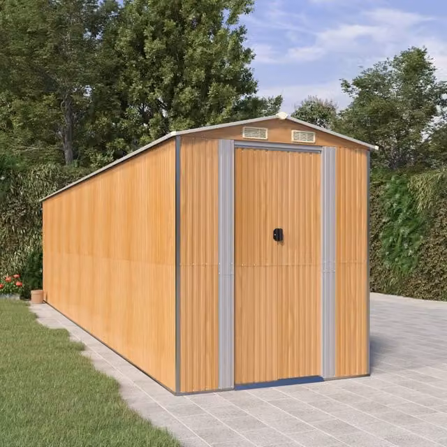 Berkfield Home Garden Shed in Light Brown, Galvanised Steel with Sliding Doors and Side Vent, W/D/H: 772 x 192 x 223 cm – 1