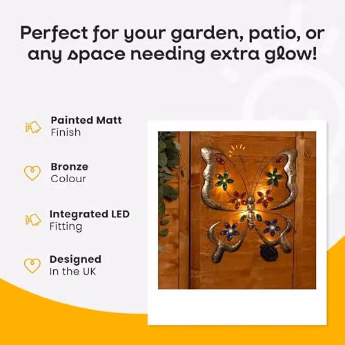 ValueLights Butterfly Solar Multi Coloured Metal Outdoor Wall Art Garden Fence Ornament Light – 3