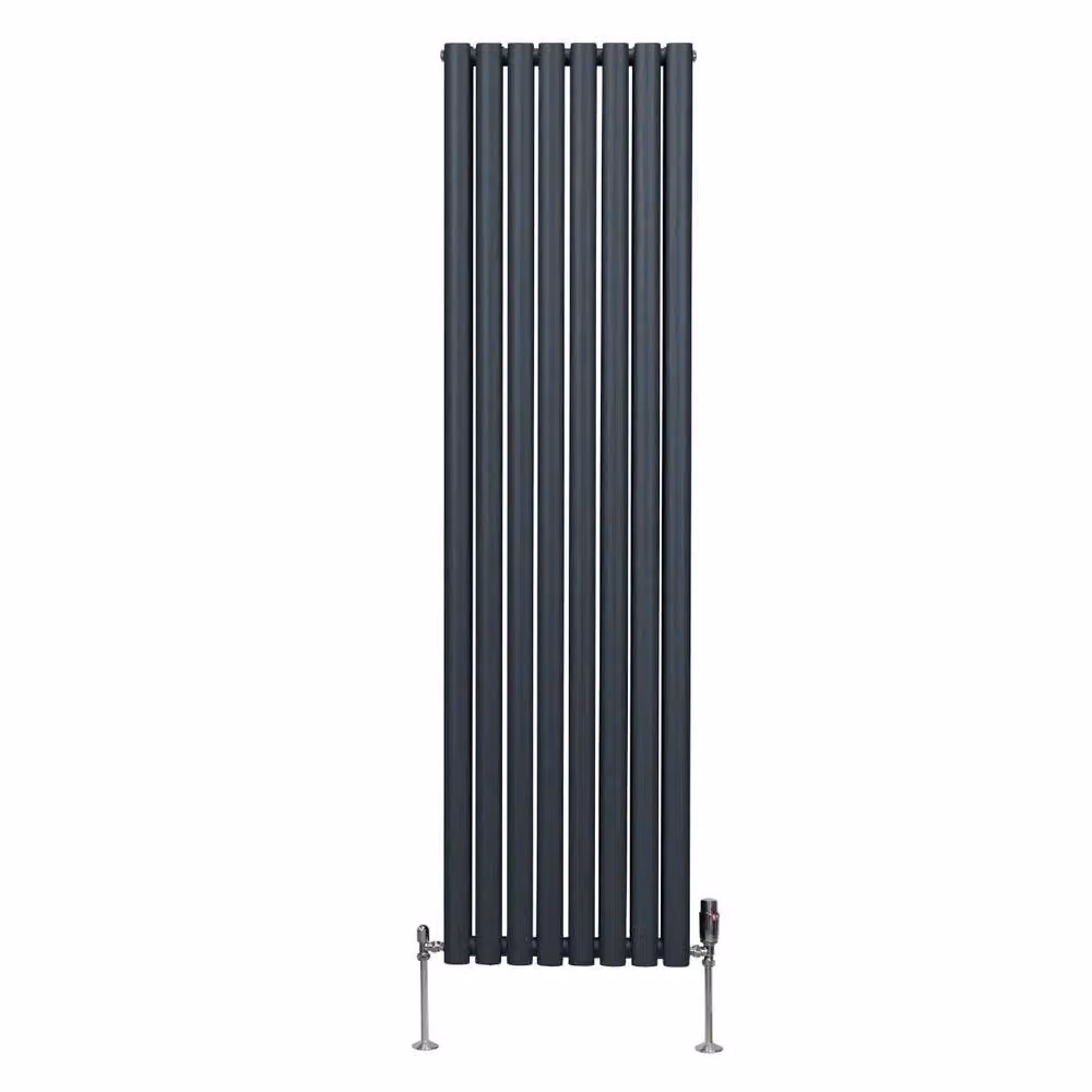 Monstershop Oval Column Radiator and Valves in Anthracite Grey, H: 180 cm, W: 48 cm – 2