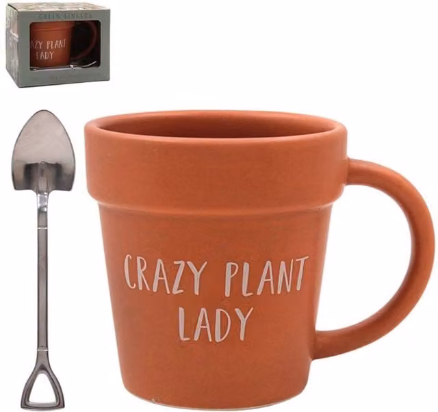 KDMD Green Crazy Plant Lady Ceramic Mug and Spoon in Terracotta