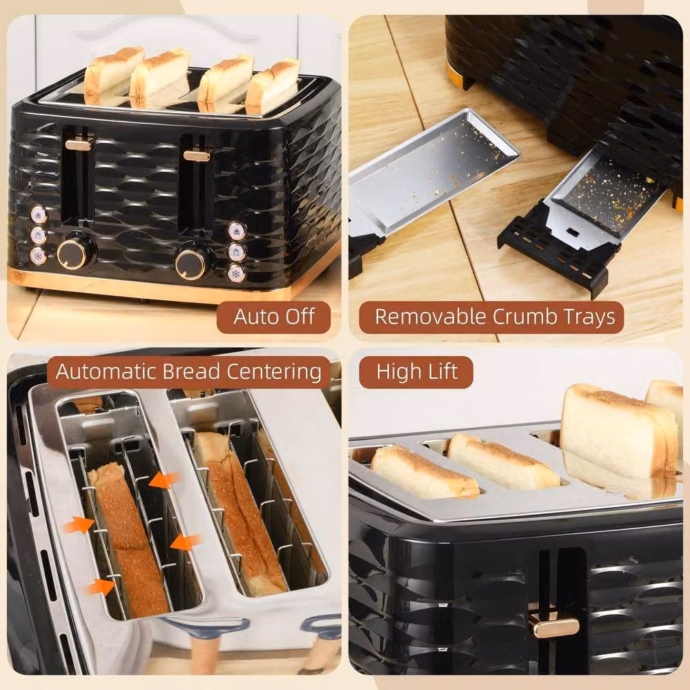 STILVORA Four-Slice Toaster in Black with Auto Shut-Off – 6