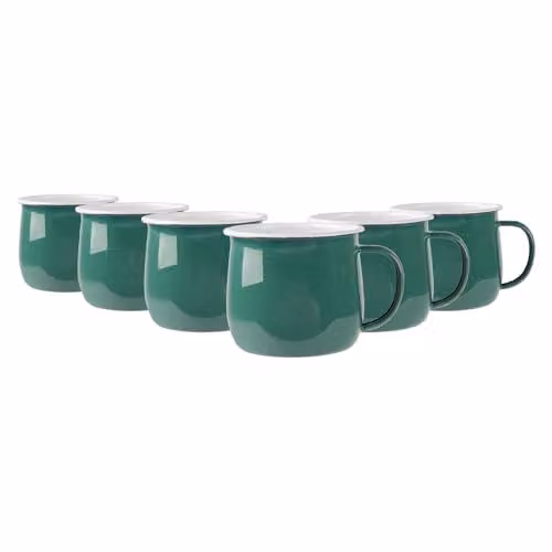 Argon Tableware Enamel Belly Mugs, 375ml, Green, Set of 6 – 1