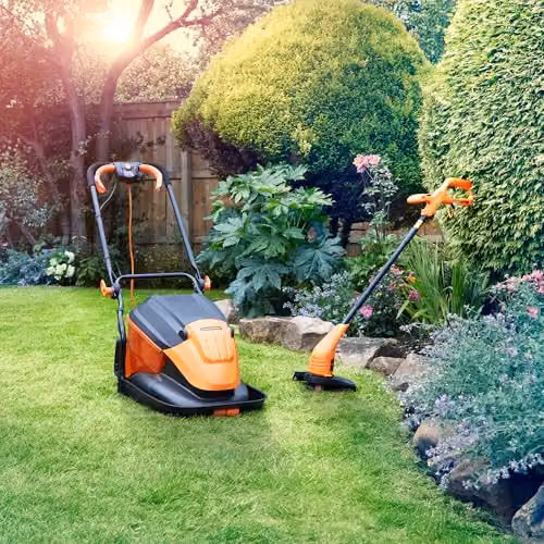 LawnMaster 1700W Corded Hover Mower and Grass Trimmer Set with Collection Bag, Orange – 2