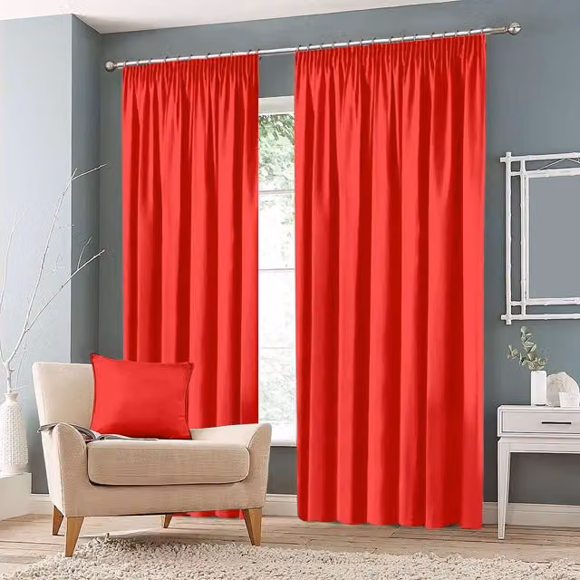 Roseley Red Plain Blackout Pencil Pleat Thermal Insulating Fabric Panel Curtains