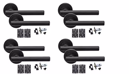 Golden Grace T-Bar Door Handles with Hinges and Latch, Matt Black, 4 Sets