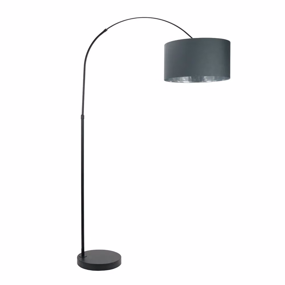 ValueLights Louis Black Arched Floor Lamp with Anthracite Fabric Drum and Chrome Inner Shade including Warm White Bulb – 2