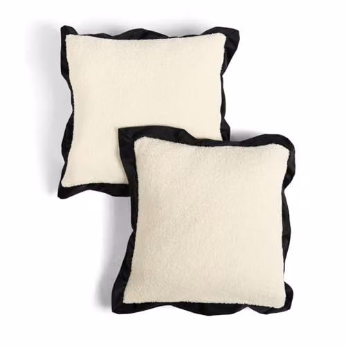 OHS Pack of 2 Boucle Square Cushion Covers with Oxford Edge, White and Black, W/D/H: 45 x 45 x 45 cm – 3