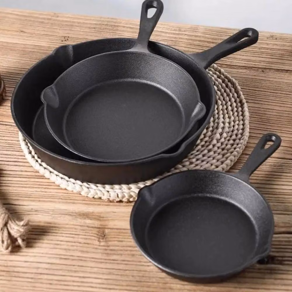 PAWNORA Set of 3 Pre-Seasoned Black Cast Iron Griddle Pans with Pouring Spouts – 3