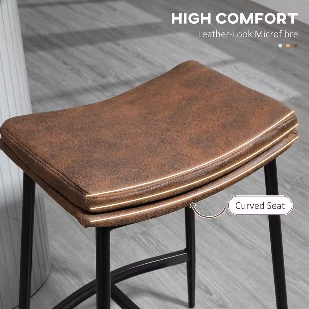 NESTLUNE Set of 2 Upholstered Breakfast Bar Stools in Brown with Metal Frame – 5