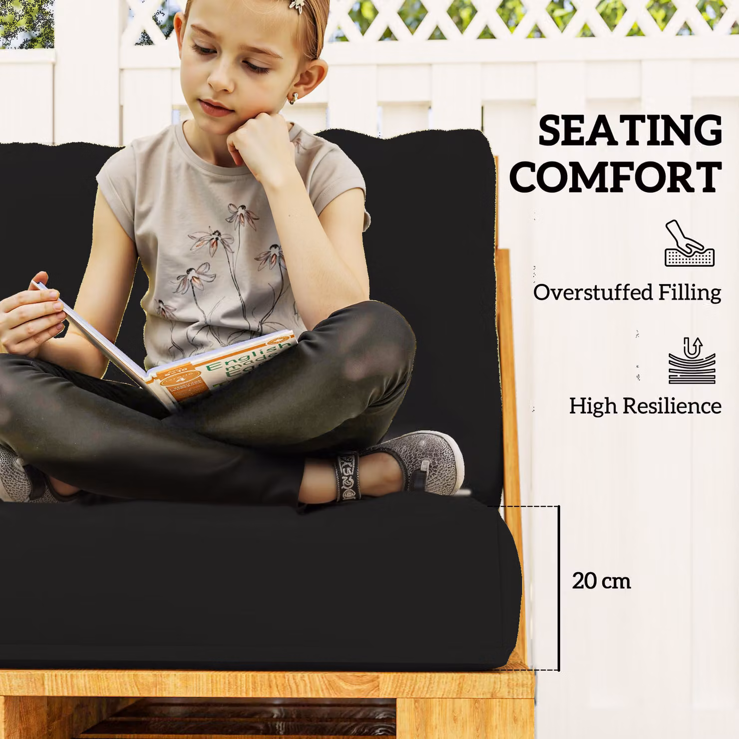 Outsunny 2 Seater Pallet Furniture Cushions in Black with Water Repellent Removable Covers – 3