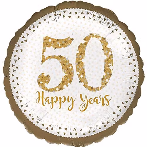 Amscan Golden and White 50 Happy Years Foil Balloon for Birthday or Anniversary Celebrations