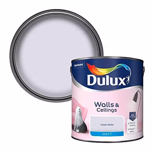 Dulux Matt Emulsion Water Based Paint for Walls and Ceilings in Purple and White, 2.5 l