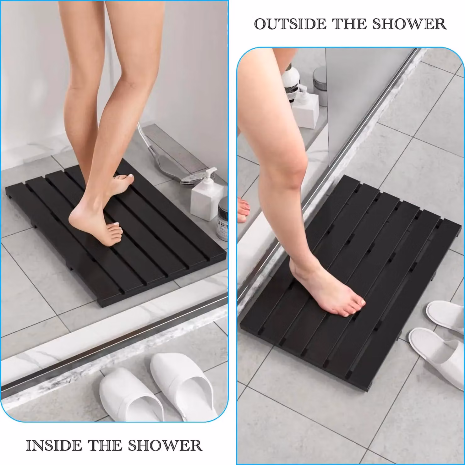 MantraRaj Bamboo Duckboard Anti-Slip Bath Mat, Black, W: 60.0 cm, D: 35.0 cm, H: 3.0 cm – 11