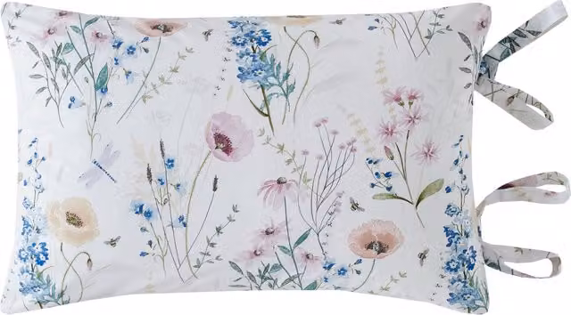 Laura Ashley Alford Meadow Floral Cotton Housewife Pillowcase in Delphinium Blue and White