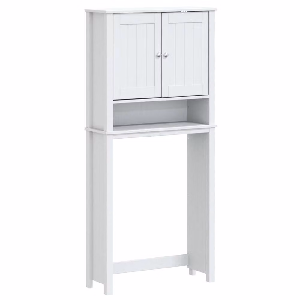 Berkfield Home BERG White Solid Wood Washing Machine Cabinet with Hinged Doors and Internal Shelves, W/D/H: 76 x 27 x 164.5 cm – 2