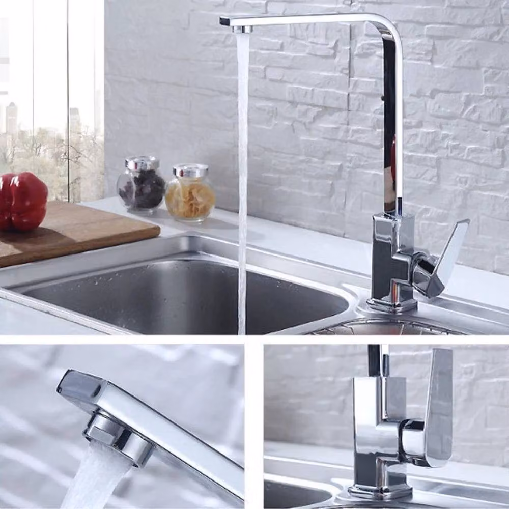 FLAVORA Silver Chrome Kitchen Sink Mixer Tap with Swivel Spout and Two Handles – 4