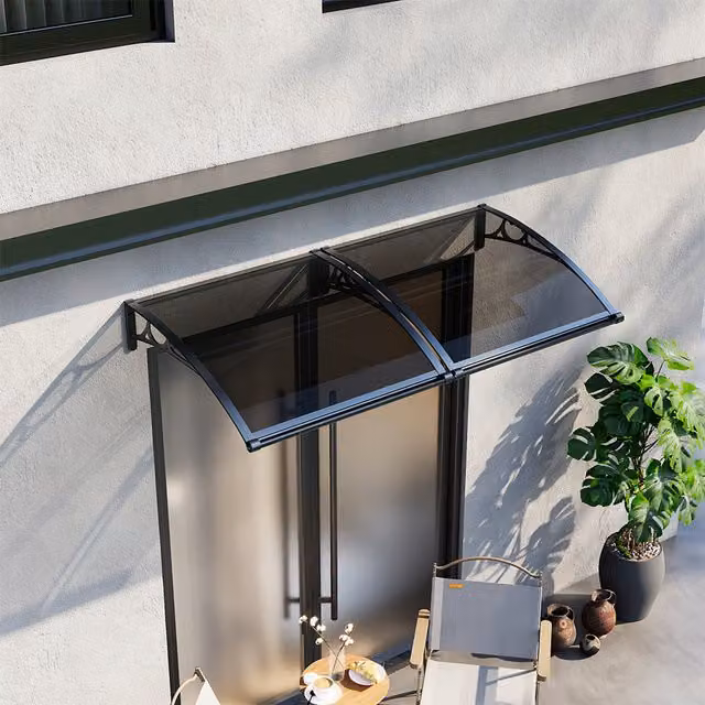 Livingandhome Black Aluminium Door Canopy with Transparent Polycarbonate Window Awning, W: 100 cm, H: 100 cm