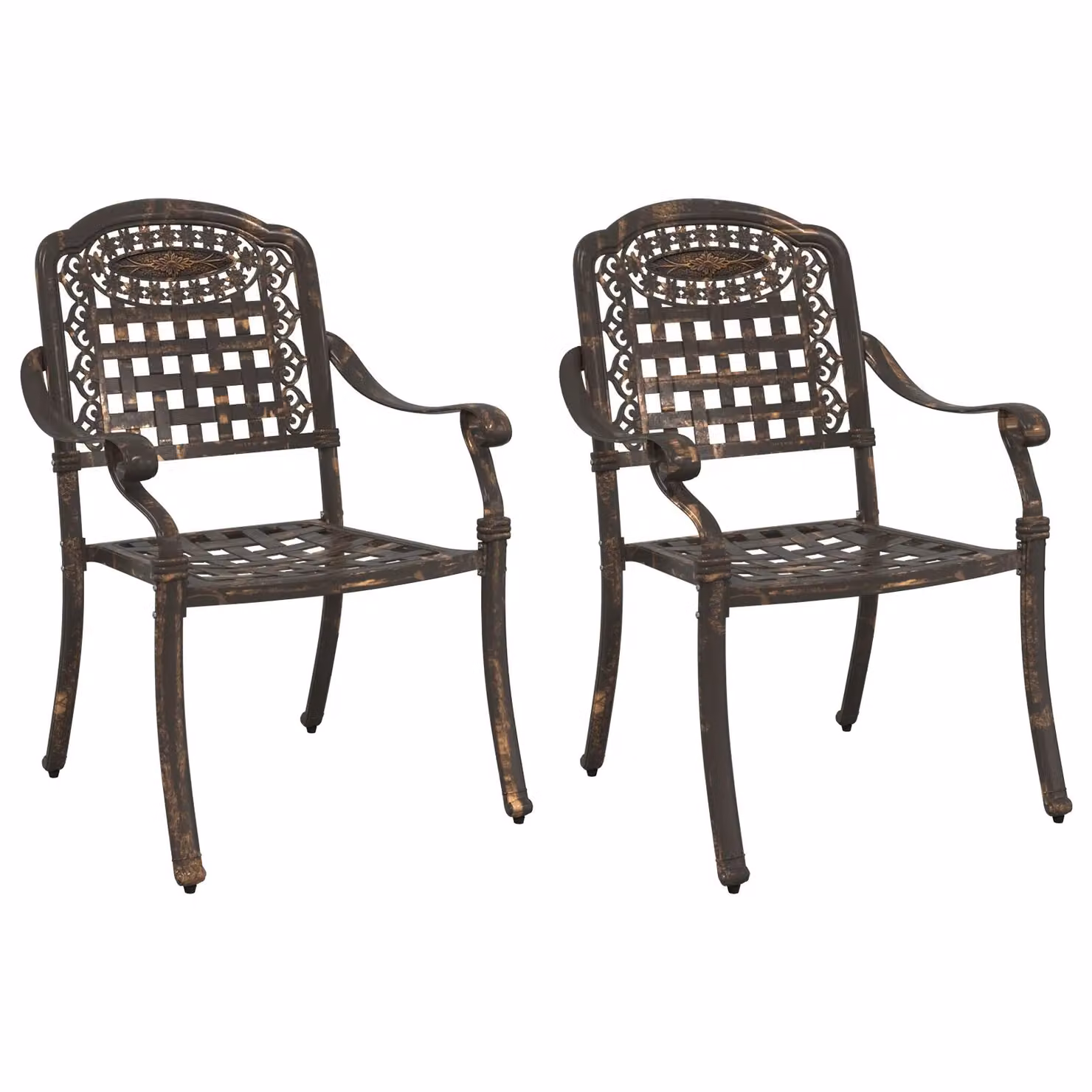 Berkfield Home Set of 2 Bronze Cast Aluminium Garden Chairs with Armrests – 2