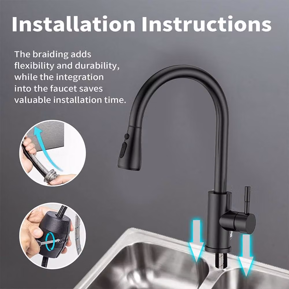 Ventryn Matt Black Modern Kitchen Sink Mixer Tap with Single Lever and Pull Out Spray Spout – 4