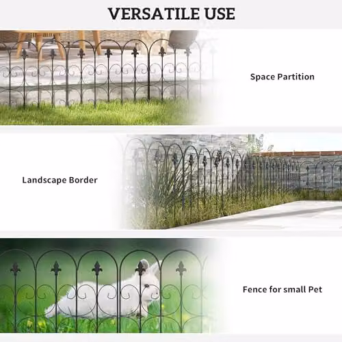 Outsunny Decorative Metal Garden Fencing, 5-Piece Black Picket Fence Border Panels – 5
