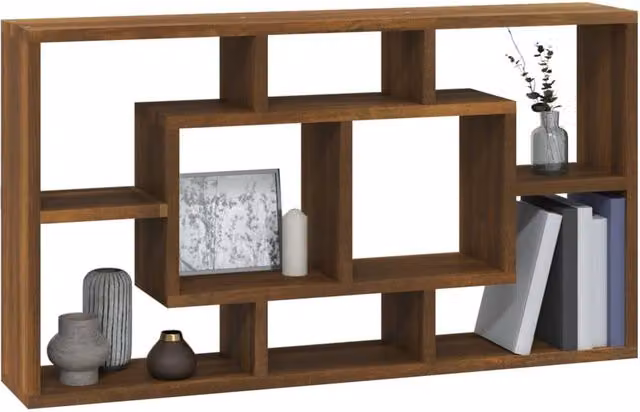 Berkfield Home Wall Mounted 8 Compartment Display Shelf in Brown Oak