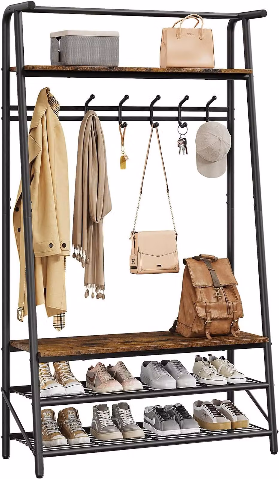 London Boutique Hall Tree with Bench and Shoe Rack in Brown, Width: 100 cm – 2