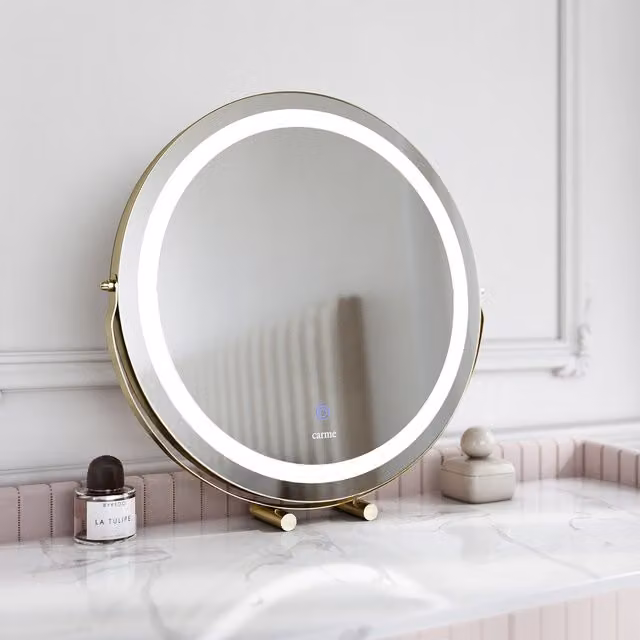 CARME Riley Touch Sensor LED Ring Light Mirror in Gold/Brass