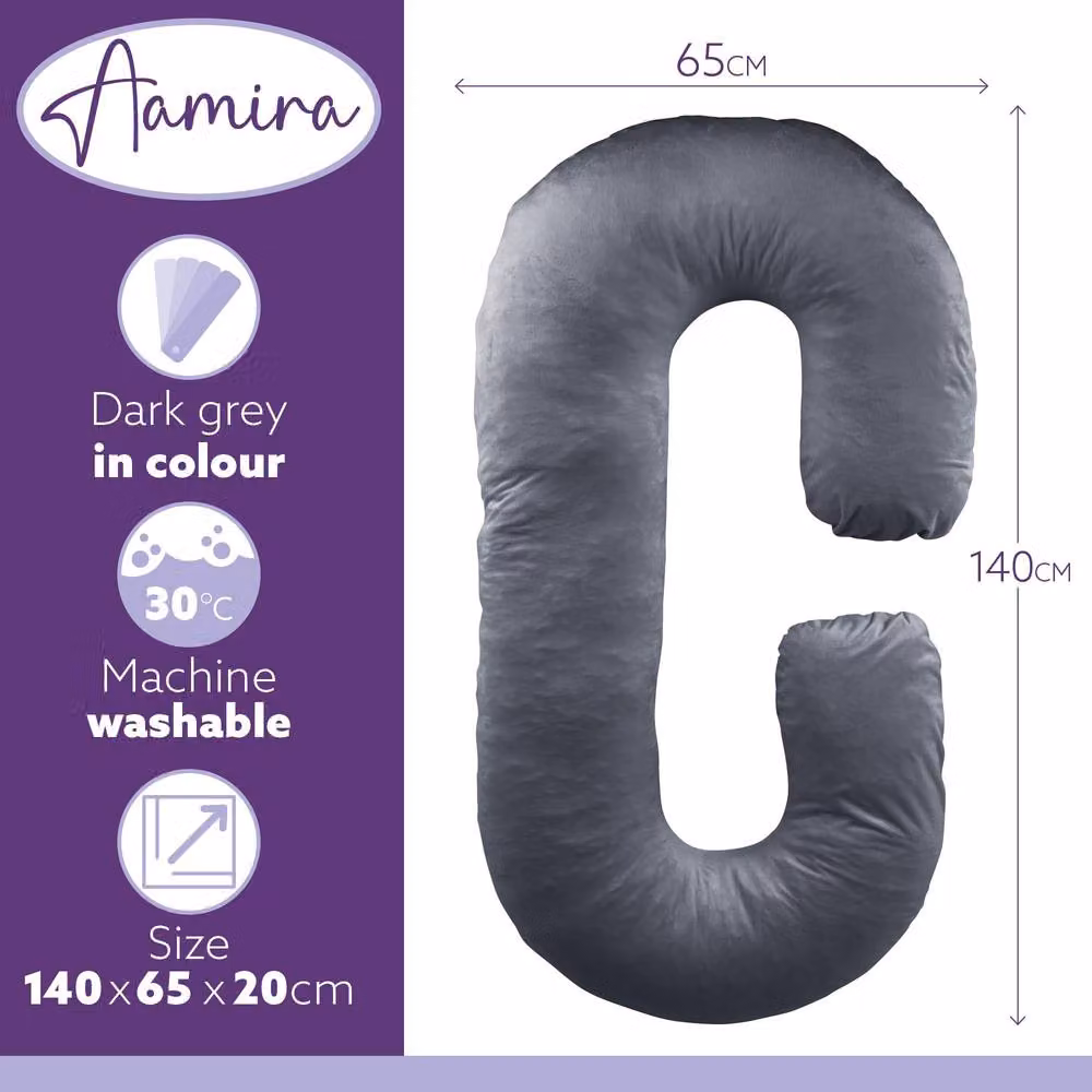 Aamira Dark Grey C Shaped Memory Foam Pregnancy Maternity Pillow, W/D/H: 140 x 65 x 20 cm – 3