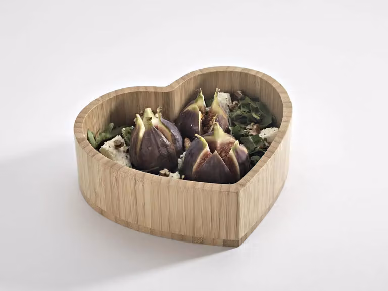 Occasion Small Heart Shaped Bamboo Salad Bowl in Brown and Beige, W/D/H: 20.0 x 18.0 x 6.0 cm