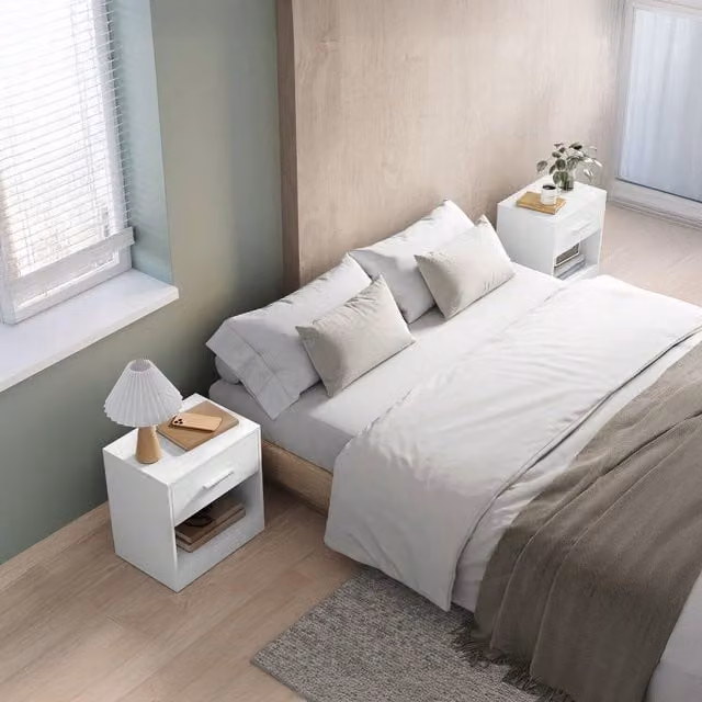 VASAGLE White Modern Bedside Table with Drawer