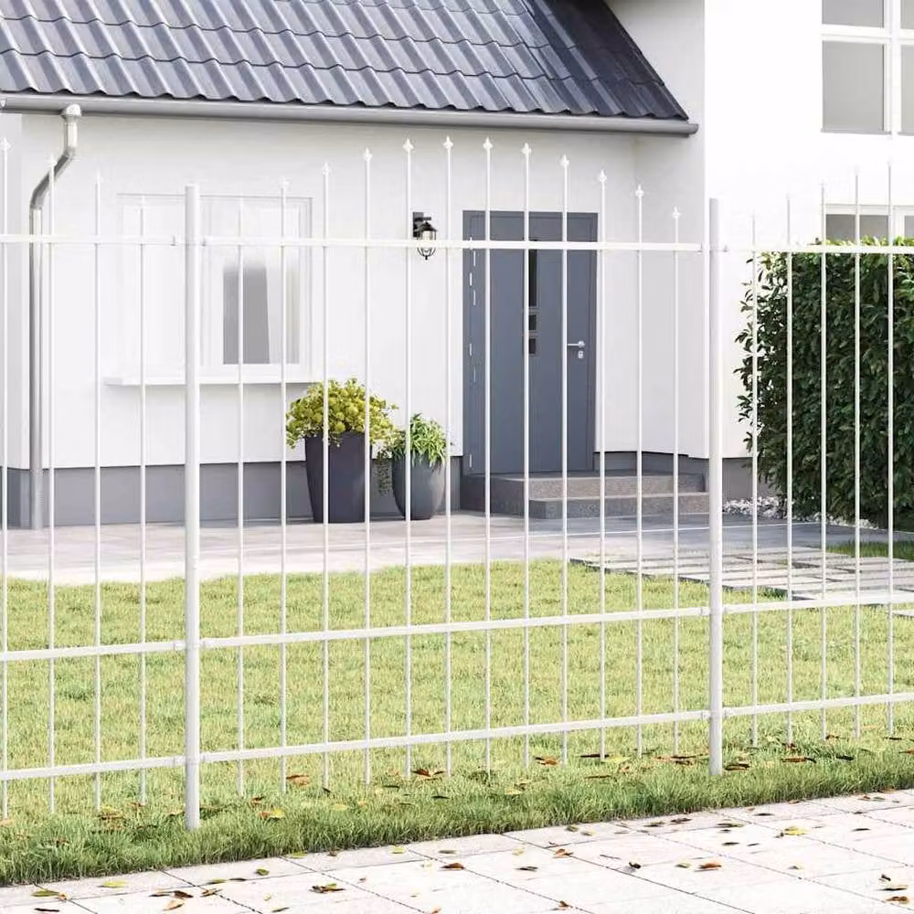 vidaXL White Steel Garden Fence with Hoop Top, W: 3.4 m, H: 1.75 m – 1