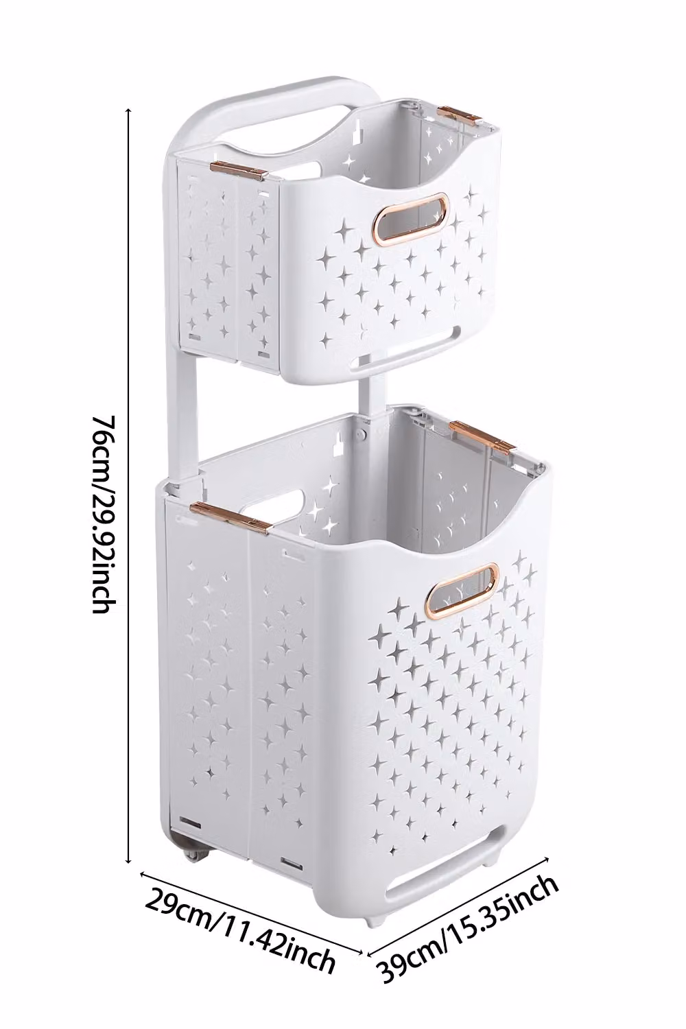 H&O Direct 2-Tier Collapsible Laundry Baskets with Wheels, White – 3