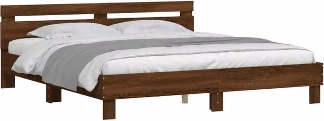 Berkfield Home Durable Bed Frame with Under-Bed LED Lighting in Brown Oak, W/D/H: 160 x 200 x 70 cm