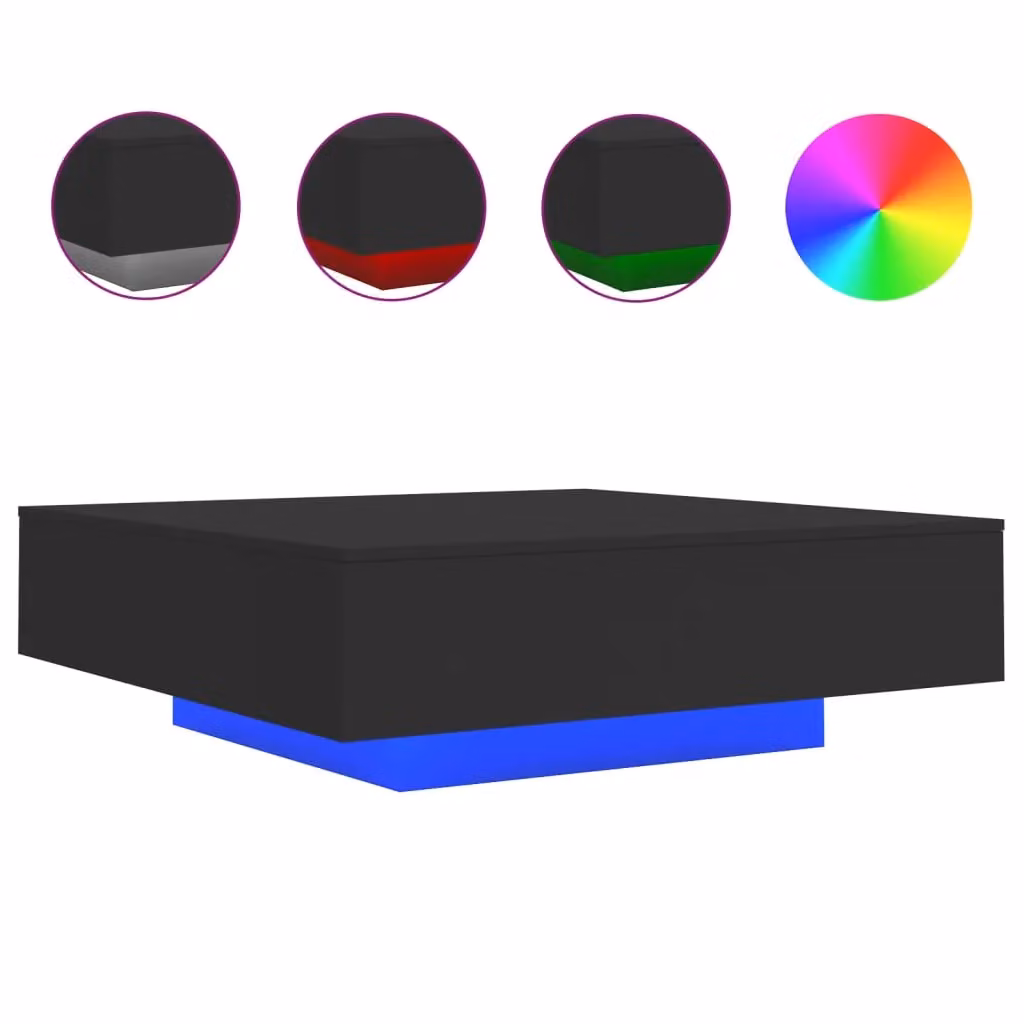 Berkfield Home Modern Square Coffee Table with LED Lights in Black, W/D/H: 100 x 100 x 31 cm – 2