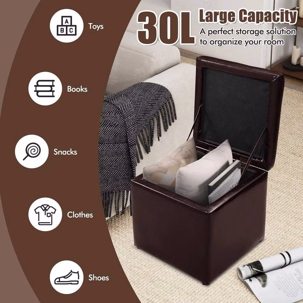 KORVIXA Upholstered Ottoman Seat Cube in Brown, Width: 100 cm – 5