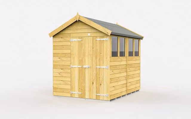 Buttercup Farm Brown Wooden Apex Shed with Double Doors and Windows, W/D/H: 175 x 243 x 217 cm